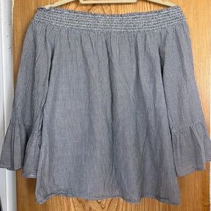 Off shoulder Grey/White striped shirt
